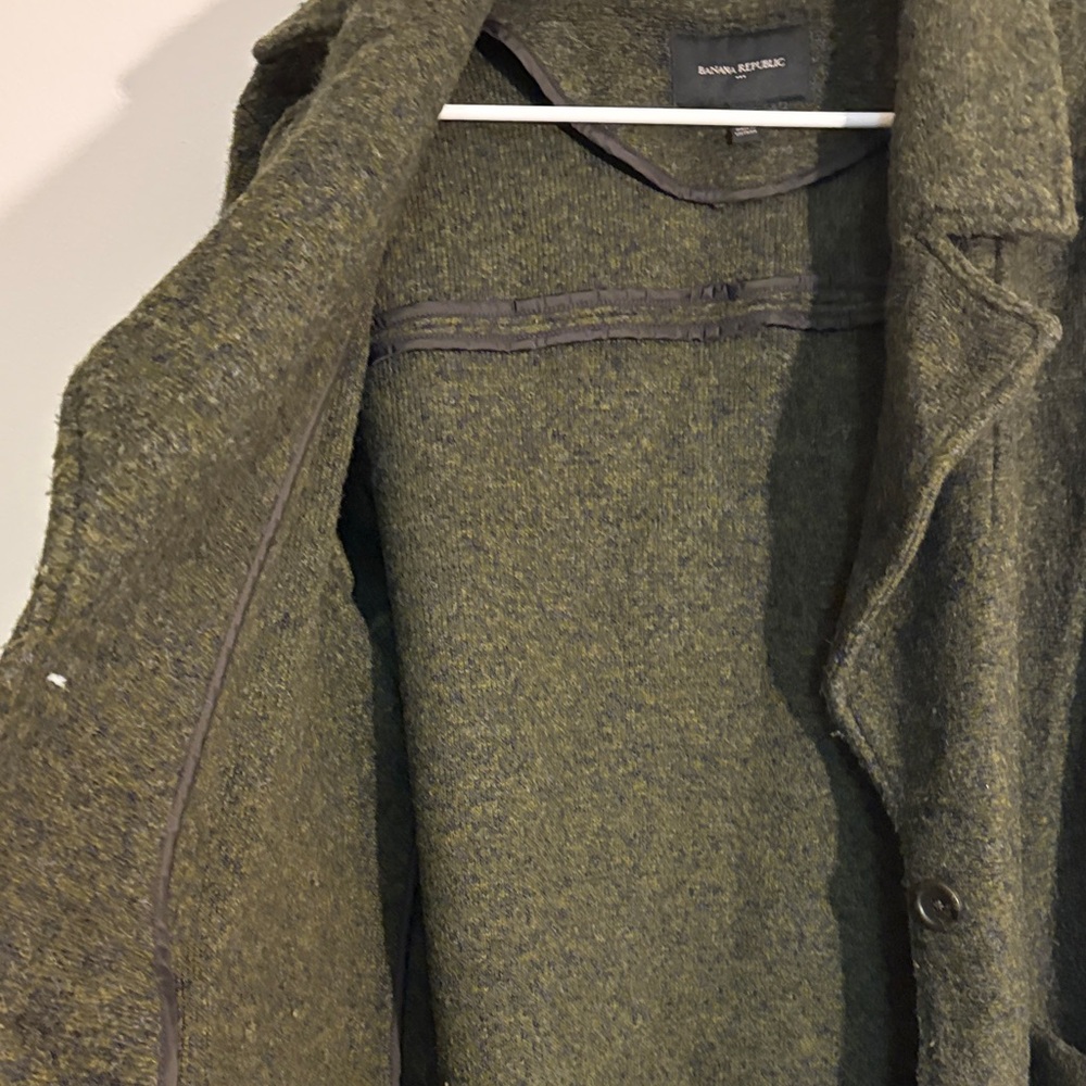 Banana republic women’s Long Olive Green Wool Blend Overcoat size large - Picture 6 of 10